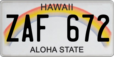 HI license plate ZAF672