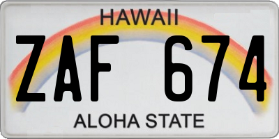 HI license plate ZAF674