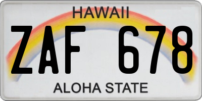 HI license plate ZAF678