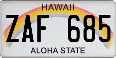 HI license plate ZAF685