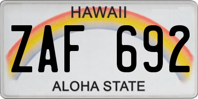 HI license plate ZAF692