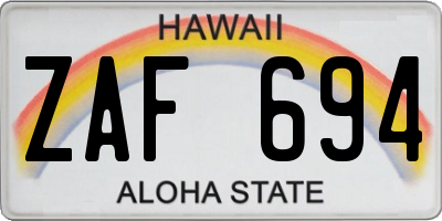 HI license plate ZAF694