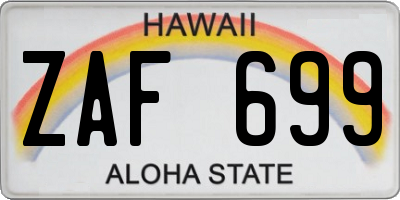 HI license plate ZAF699