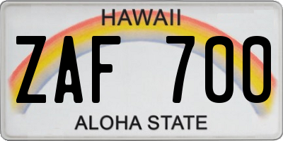 HI license plate ZAF700