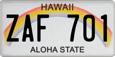 HI license plate ZAF701