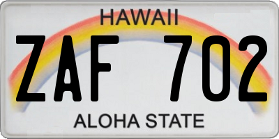 HI license plate ZAF702