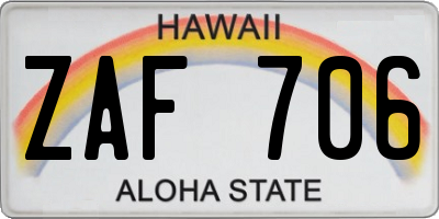 HI license plate ZAF706