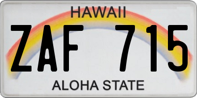 HI license plate ZAF715