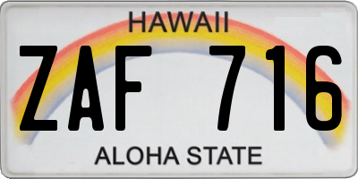 HI license plate ZAF716