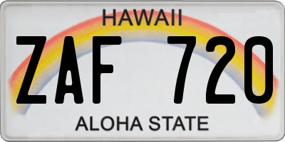 HI license plate ZAF720