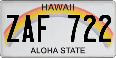 HI license plate ZAF722