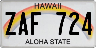 HI license plate ZAF724