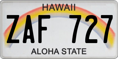 HI license plate ZAF727
