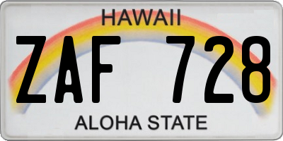 HI license plate ZAF728