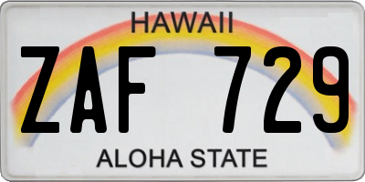 HI license plate ZAF729