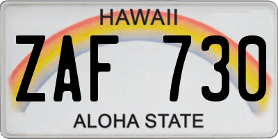 HI license plate ZAF730
