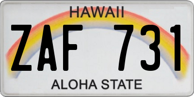HI license plate ZAF731