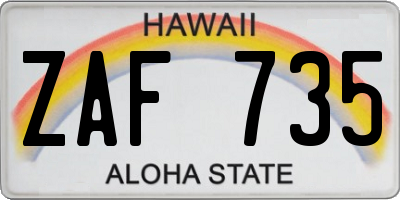 HI license plate ZAF735