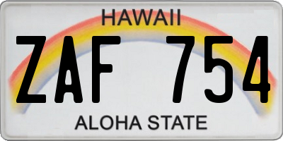 HI license plate ZAF754