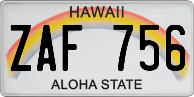 HI license plate ZAF756