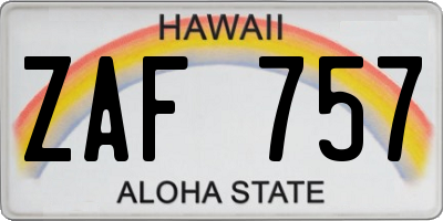 HI license plate ZAF757