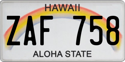 HI license plate ZAF758