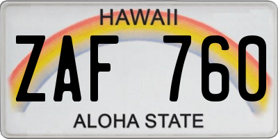 HI license plate ZAF760