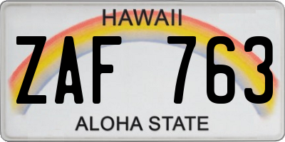 HI license plate ZAF763