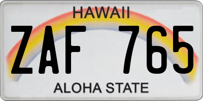 HI license plate ZAF765