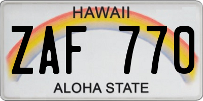 HI license plate ZAF770