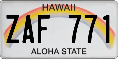 HI license plate ZAF771
