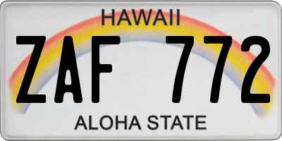 HI license plate ZAF772