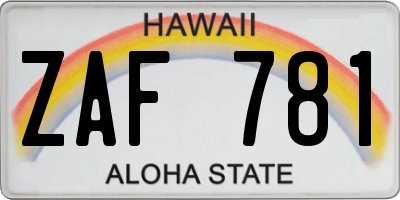 HI license plate ZAF781