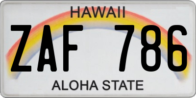 HI license plate ZAF786
