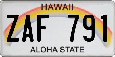 HI license plate ZAF791