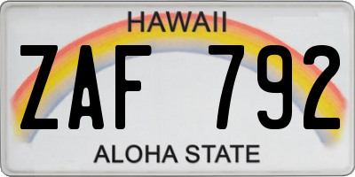 HI license plate ZAF792