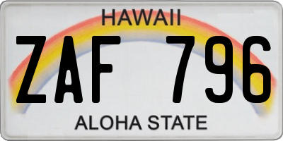 HI license plate ZAF796