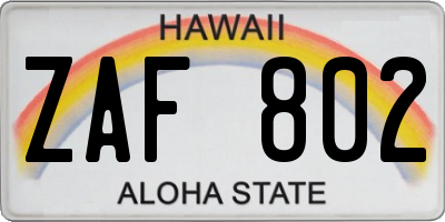 HI license plate ZAF802