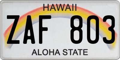 HI license plate ZAF803