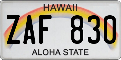 HI license plate ZAF830