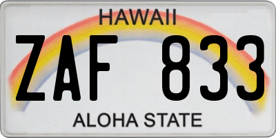 HI license plate ZAF833
