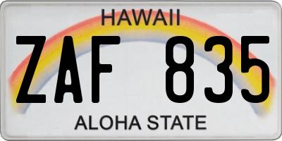 HI license plate ZAF835
