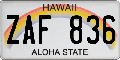 HI license plate ZAF836
