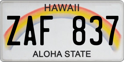 HI license plate ZAF837