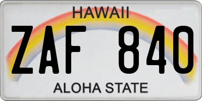 HI license plate ZAF840