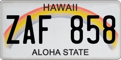 HI license plate ZAF858