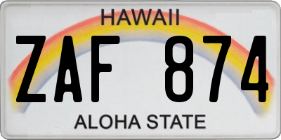 HI license plate ZAF874