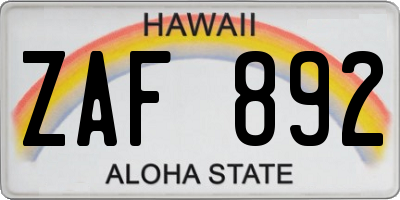 HI license plate ZAF892