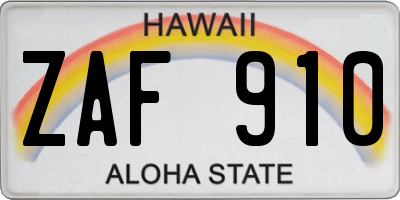 HI license plate ZAF910