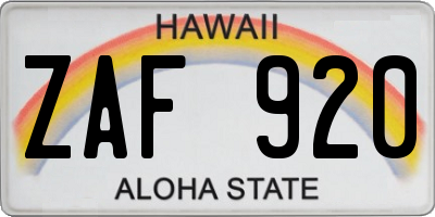 HI license plate ZAF920